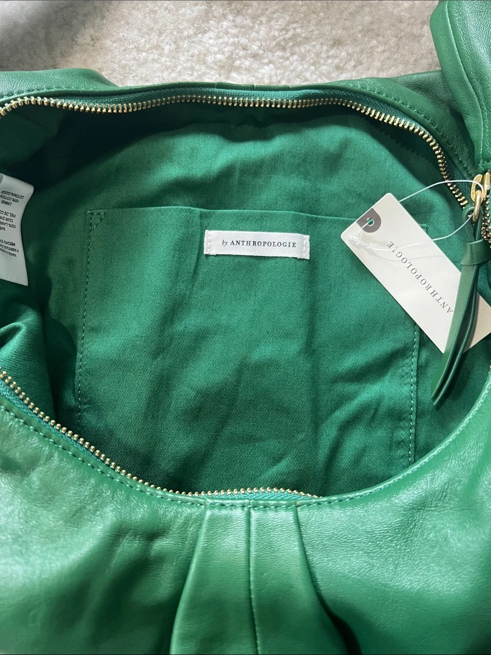 NWT Anthropologie Emerald Green Leather Oversized Hobo Shoulder Bag